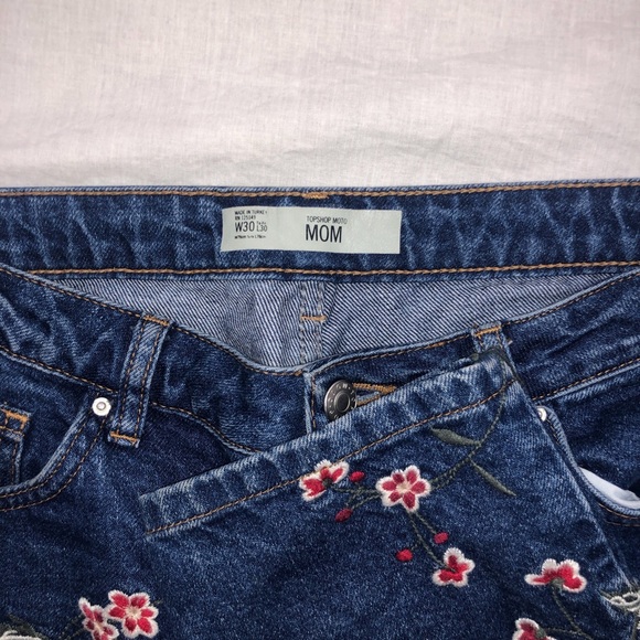 Topshop Denim Mom Jeans w/ Embroidered Florals - Picture 4 of 5